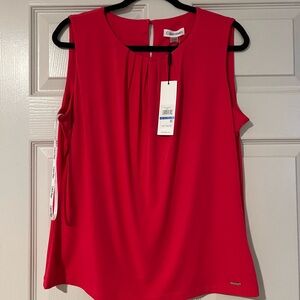 Calvin Klein Womens Sleeveless Pleat-Neck Shell Top - pink